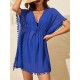 Drawstring See-Through Solid Color Tasseled Batwing Sleeves Loose V-Neck Mini Dresses Beach Cover-Up Drawstring See-Through Solid Color Tasseled Batwing Sleeves Loose V-Neck Mini Dresses Beach Cover-Up