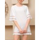 Mesh Solid Color Split-Joint A-Line Half Sleeves Round-Neck Mini Dresses Mesh Solid Color Split-Joint A-Line Half Sleeves Round-Neck Mini Dresses