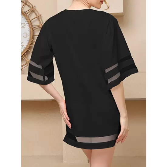 Mesh Solid Color Split-Joint A-Line Half Sleeves Round-Neck Mini Dresses Mesh Solid Color Split-Joint A-Line Half Sleeves Round-Neck Mini Dresses