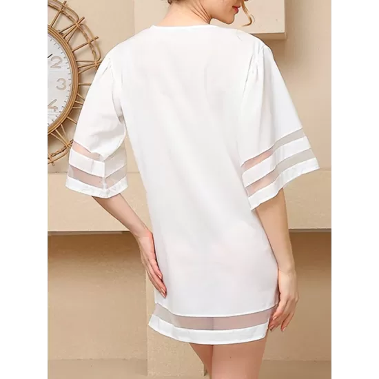 Mesh Solid Color Split-Joint A-Line Half Sleeves Round-Neck Mini Dresses Mesh Solid Color Split-Joint A-Line Half Sleeves Round-Neck Mini Dresses