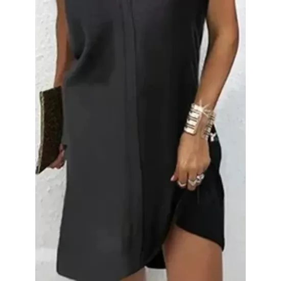 Loose Short Sleeves Solid Color Split-Joint V-Neck Mini Dresses Short Dresses Loose Short Sleeves Solid Color Split-Joint V-Neck Mini Dresses Short Dresses
