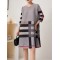 Contrast Color Plaid Pleated A-Line Loose Round-Neck Mini Dresses