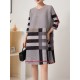 Contrast Color Plaid Pleated A-Line Loose Round-Neck Mini Dresses Contrast Color Plaid Pleated A-Line Loose Round-Neck Mini Dresses
