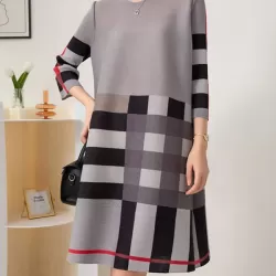 Contrast Color Plaid Pleated A-Line Loose Round-Neck Mini Dresses