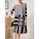 Contrast Color Plaid Pleated A-Line Loose Round-Neck Mini Dresses Contrast Color Plaid Pleated A-Line Loose Round-Neck Mini Dresses