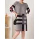 Contrast Color Plaid Pleated A-Line Loose Round-Neck Mini Dresses Contrast Color Plaid Pleated A-Line Loose Round-Neck Mini Dresses