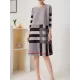 Contrast Color Plaid Pleated A-Line Loose Round-Neck Mini Dresses Contrast Color Plaid Pleated A-Line Loose Round-Neck Mini Dresses