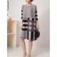 Contrast Color Plaid Pleated A-Line Loose Round-Neck Mini Dresses Contrast Color Plaid Pleated A-Line Loose Round-Neck Mini Dresses