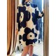Flower Print Pleated Long Sleeves Loose Mock Neck Mini Dresses Flower Print Pleated Long Sleeves Loose Mock Neck Mini Dresses