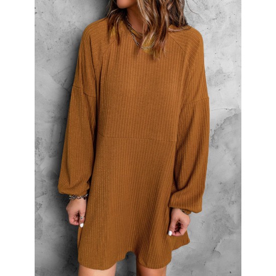 Solid Color Split-Joint A-Line High Waisted Round-Neck Mini Dresses Solid Color Split-Joint A-Line High Waisted Round-Neck Mini Dresses