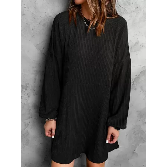 Solid Color Split-Joint A-Line High Waisted Round-Neck Mini Dresses Solid Color Split-Joint A-Line High Waisted Round-Neck Mini Dresses