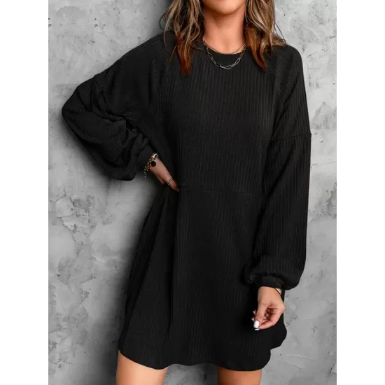 Solid Color Split-Joint A-Line High Waisted Round-Neck Mini Dresses Solid Color Split-Joint A-Line High Waisted Round-Neck Mini Dresses