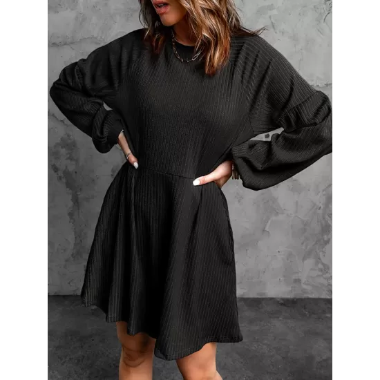 Solid Color Split-Joint A-Line High Waisted Round-Neck Mini Dresses Solid Color Split-Joint A-Line High Waisted Round-Neck Mini Dresses