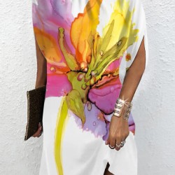 Loose Sleeveless Contrast Color Flower Print Stand Collar Mini Dresses