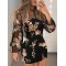 Mesh Sequined Split-Joint Bodycon Long Sleeves Round-Neck Mini Dresses