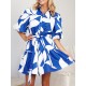 Contrast Color Floral Floral Printed Pleated Tied Waist Loose Puff Sleeves Lapel Shirt Dress Mini Dresses Contrast Color Floral Floral Printed Pleated Tied Waist Loose Puff Sleeves Lapel Shirt Dress Mini Dresses