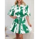 Contrast Color Floral Floral Printed Pleated Tied Waist Loose Puff Sleeves Lapel Shirt Dress Mini Dresses Contrast Color Floral Floral Printed Pleated Tied Waist Loose Puff Sleeves Lapel Shirt Dress Mini Dresses