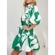 Contrast Color Floral Floral Printed Pleated Tied Waist Loose Puff Sleeves Lapel Shirt Dress Mini Dresses Contrast Color Floral Floral Printed Pleated Tied Waist Loose Puff Sleeves Lapel Shirt Dress Mini Dresses