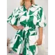Contrast Color Floral Floral Printed Pleated Tied Waist Loose Puff Sleeves Lapel Shirt Dress Mini Dresses Contrast Color Floral Floral Printed Pleated Tied Waist Loose Puff Sleeves Lapel Shirt Dress Mini Dresses