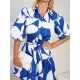Contrast Color Floral Floral Printed Pleated Tied Waist Loose Puff Sleeves Lapel Shirt Dress Mini Dresses Contrast Color Floral Floral Printed Pleated Tied Waist Loose Puff Sleeves Lapel Shirt Dress Mini Dresses