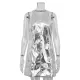 Shiny Solid Color Zipper A-line Loose Round-neck Mini Dresses Shiny Solid Color Zipper A-line Loose Round-neck Mini Dresses