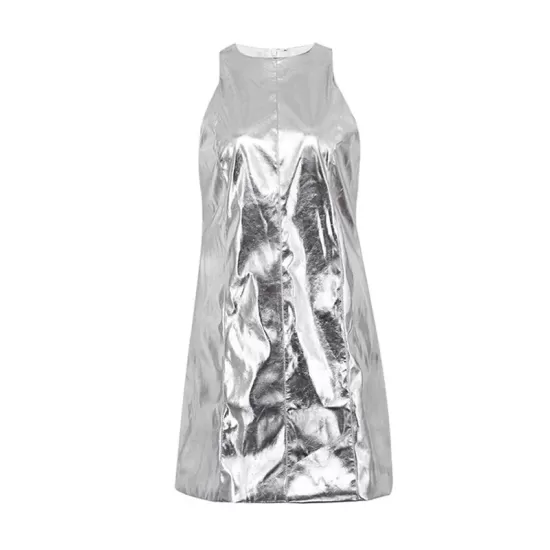 Shiny Solid Color Zipper A-line Loose Round-neck Mini Dresses Shiny Solid Color Zipper A-line Loose Round-neck Mini Dresses