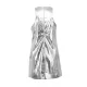 Shiny Solid Color Zipper A-line Loose Round-neck Mini Dresses Shiny Solid Color Zipper A-line Loose Round-neck Mini Dresses