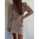 Knot Shiny Solid Color Zipper Bodycon High Waisted Round-Neck Mini Dresses Knot Shiny Solid Color Zipper Bodycon High Waisted Round-Neck Mini Dresses