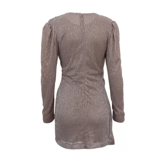 Knot Shiny Solid Color Zipper Bodycon High Waisted Round-Neck Mini Dresses Knot Shiny Solid Color Zipper Bodycon High Waisted Round-Neck Mini Dresses