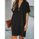 Solid Color High Waisted Loose V-Neck Mini Dresses Solid Color High Waisted Loose V-Neck Mini Dresses