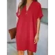 Solid Color High Waisted Loose V-Neck Mini Dresses Solid Color High Waisted Loose V-Neck Mini Dresses