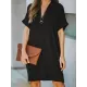 Solid Color High Waisted Loose V-Neck Mini Dresses Solid Color High Waisted Loose V-Neck Mini Dresses