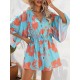 Buttoned Drawstring Flower Print A-Line Half Sleeves V-Neck Mini Dresses Buttoned Drawstring Flower Print A-Line Half Sleeves V-Neck Mini Dresses