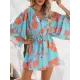 Buttoned Drawstring Flower Print A-Line Half Sleeves V-Neck Mini Dresses Buttoned Drawstring Flower Print A-Line Half Sleeves V-Neck Mini Dresses