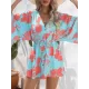 Buttoned Drawstring Flower Print A-Line Half Sleeves V-Neck Mini Dresses Buttoned Drawstring Flower Print A-Line Half Sleeves V-Neck Mini Dresses