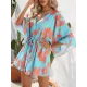 Buttoned Drawstring Flower Print A-Line Half Sleeves V-Neck Mini Dresses Buttoned Drawstring Flower Print A-Line Half Sleeves V-Neck Mini Dresses
