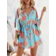 Buttoned Drawstring Flower Print A-Line Half Sleeves V-Neck Mini Dresses Buttoned Drawstring Flower Print A-Line Half Sleeves V-Neck Mini Dresses