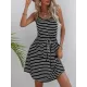 Buttoned Contrast Color Drawstring Pockets Striped A-Line Loose Spaghetti-Neck Mini Dresses Buttoned Contrast Color Drawstring Pockets Striped A-Line Loose Spaghetti-Neck Mini Dresses