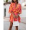 Double Layered Elasticity Printed A-Line High Waisted V-Neck Mini Dresses