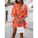 Double Layered Elasticity Printed A-Line High Waisted V-Neck Mini Dresses Double Layered Elasticity Printed A-Line High Waisted V-Neck Mini Dresses