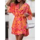 Double Layered Elasticity Printed A-Line High Waisted V-Neck Mini Dresses Double Layered Elasticity Printed A-Line High Waisted V-Neck Mini Dresses