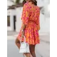 Double Layered Elasticity Printed A-Line High Waisted V-Neck Mini Dresses Double Layered Elasticity Printed A-Line High Waisted V-Neck Mini Dresses