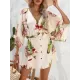 Buttoned Drawstring Leaves Print A-Line Half Sleeves V-Neck Mini Dresses Buttoned Drawstring Leaves Print A-Line Half Sleeves V-Neck Mini Dresses