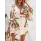 Buttoned Drawstring Leaves Print A-Line Half Sleeves V-Neck Mini Dresses Buttoned Drawstring Leaves Print A-Line Half Sleeves V-Neck Mini Dresses