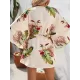Buttoned Drawstring Leaves Print A-Line Half Sleeves V-Neck Mini Dresses Buttoned Drawstring Leaves Print A-Line Half Sleeves V-Neck Mini Dresses
