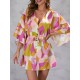 Buttoned Drawstring Printed A-Line Half Sleeves V-Neck Mini Dresses Buttoned Drawstring Printed A-Line Half Sleeves V-Neck Mini Dresses