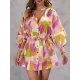 Buttoned Drawstring Printed A-Line Half Sleeves V-Neck Mini Dresses Buttoned Drawstring Printed A-Line Half Sleeves V-Neck Mini Dresses