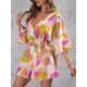 Buttoned Drawstring Printed A-Line Half Sleeves V-Neck Mini Dresses Buttoned Drawstring Printed A-Line Half Sleeves V-Neck Mini Dresses