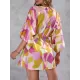 Buttoned Drawstring Printed A-Line Half Sleeves V-Neck Mini Dresses Buttoned Drawstring Printed A-Line Half Sleeves V-Neck Mini Dresses