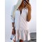 Buttoned Pleated Solid Color Split-Joint Long Sleeves Loose Lapel Shirt Dress Mini Dresses
